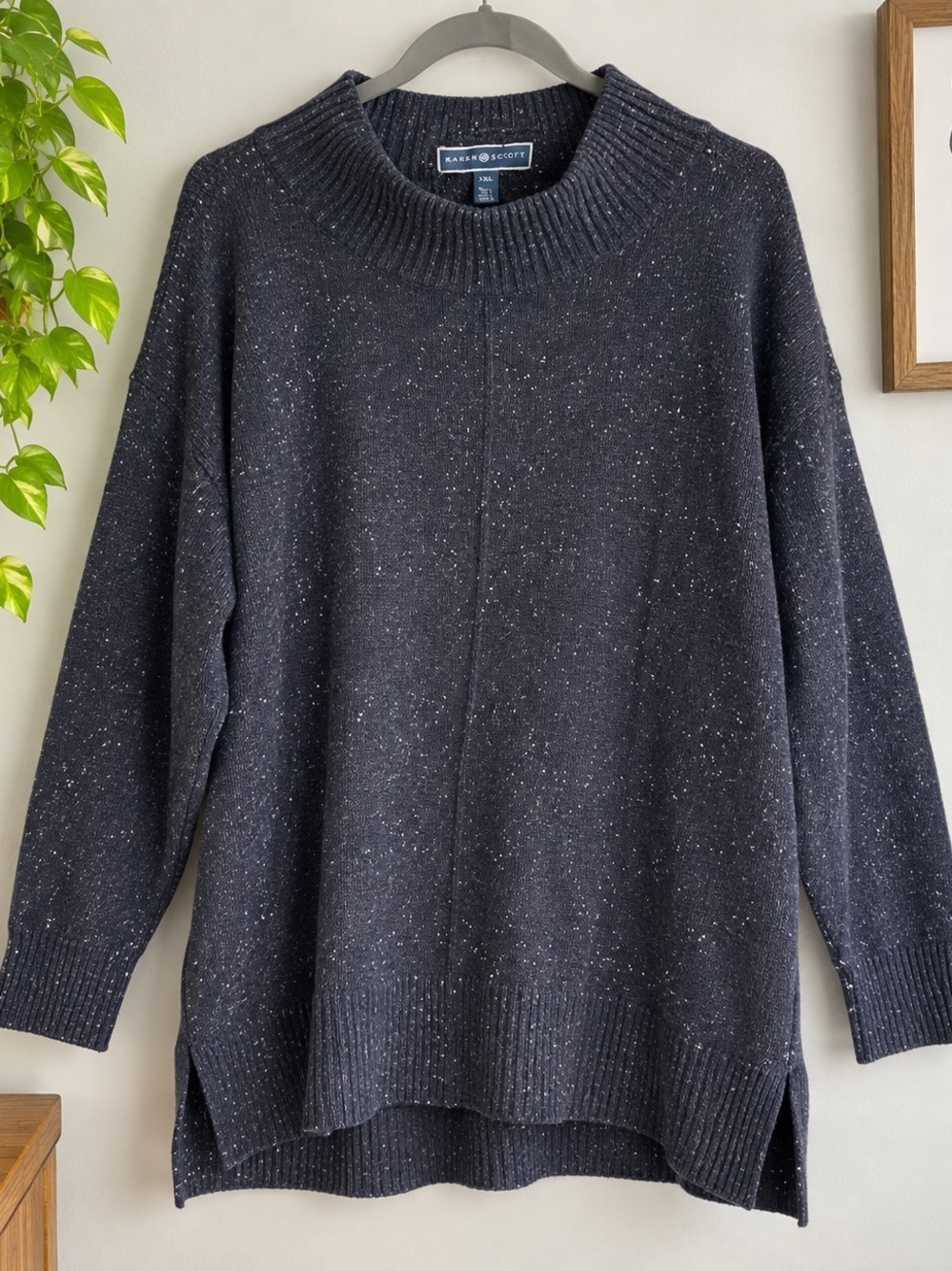 Karen Scott Navy Speckled Scoopneck Pullover Sweater
